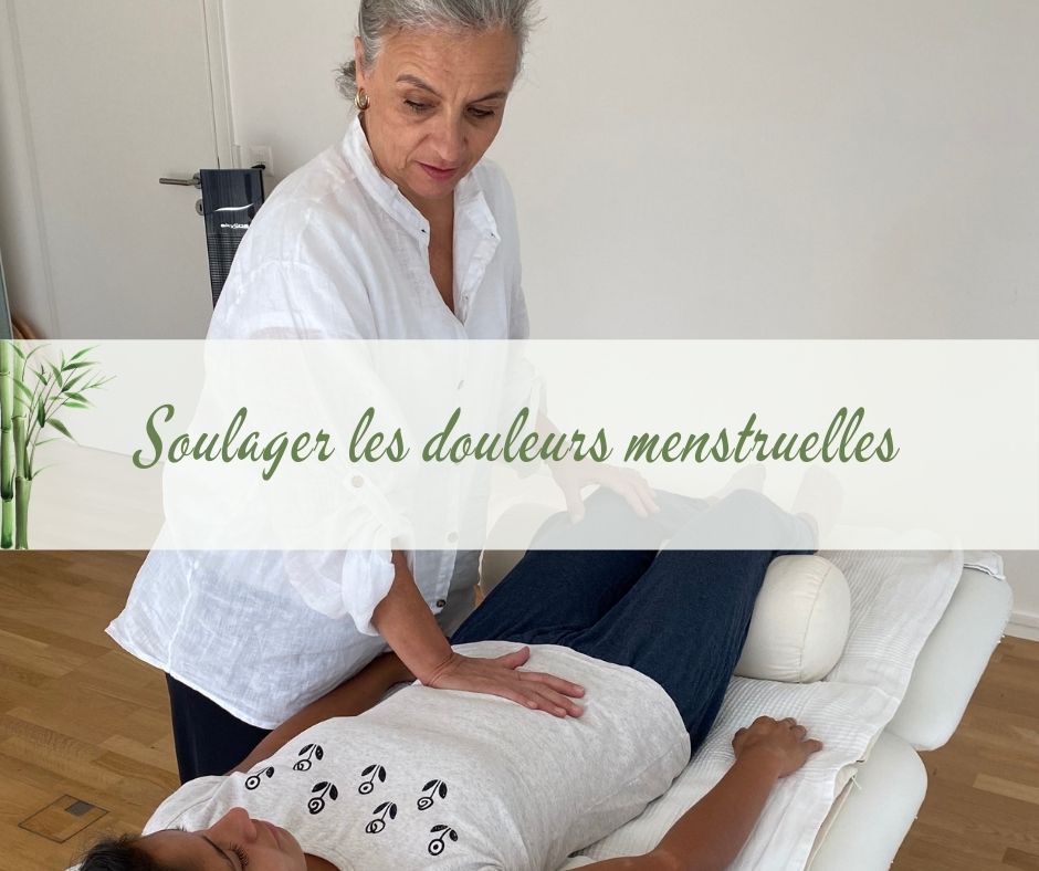 image montrant une seance de Shiatsu avec une dame se faisant masser pour soulager ses douleurs menstruelles